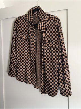 Checked Overshirt Jacket in Black and Tan - Women's
